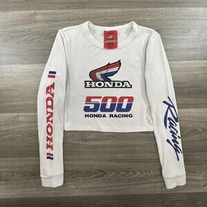 Forever 21 Honda Racing Shirt Womens Small Long Sleeve Crop Moto 500 Graphic